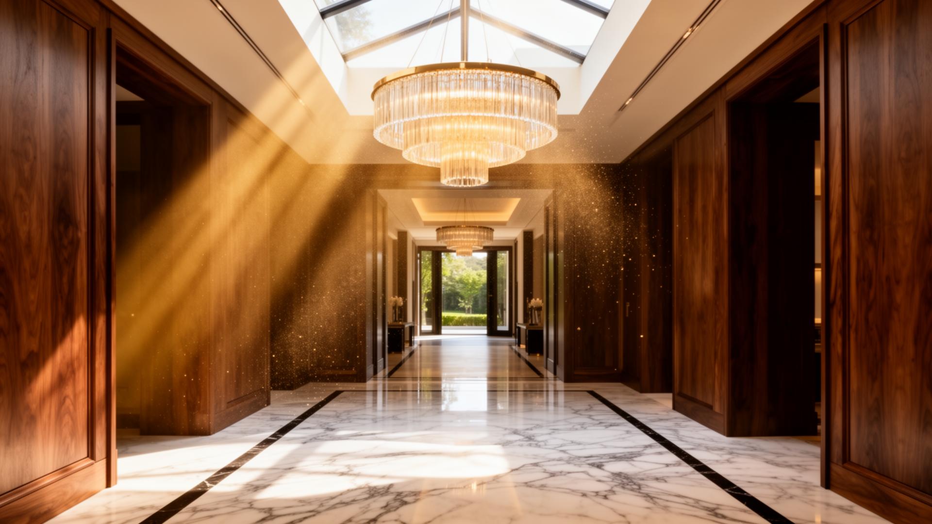 Luxury villa foyer with chandelier